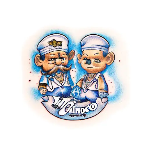 niño y abuelo cogidos de la mano andando por un camino con pinos tattoo design idea