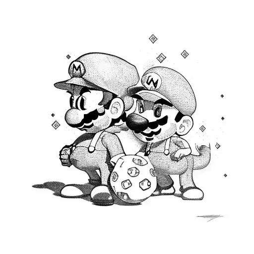 Mario bros besando a goky tattoo design idea