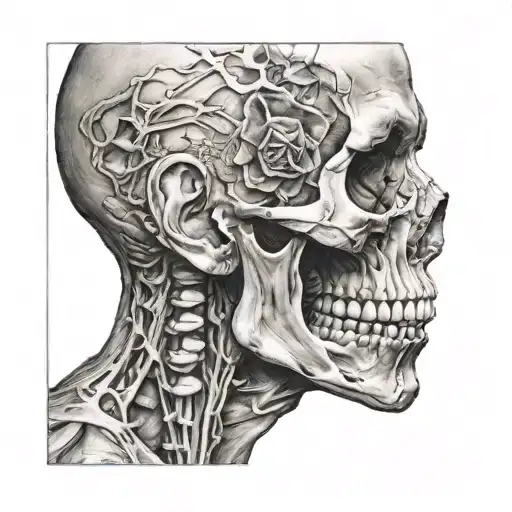 person that half of his face is skull tattoo design idea