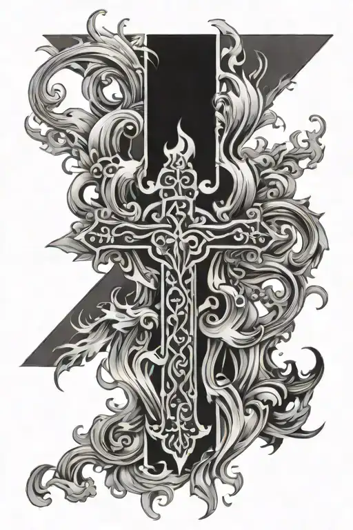 fire water family cross tattoo design idea