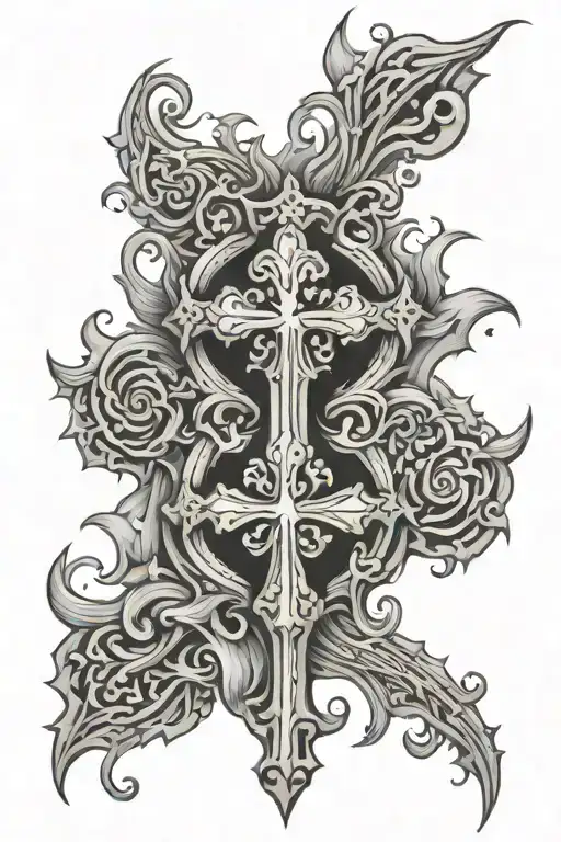 fire water family cross tattoo design idea