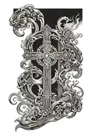 fire water family cross tattoo design idea