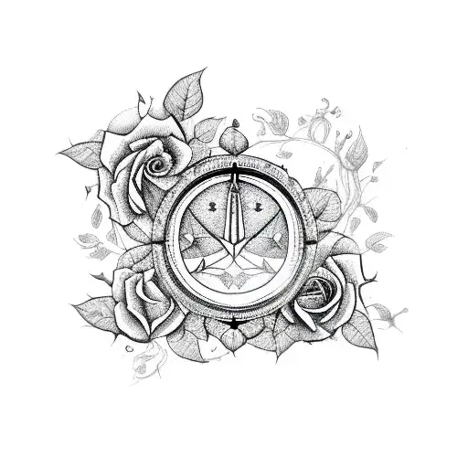 sagittarius symbol with roses and vines tattoo design idea