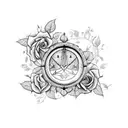 sagittarius symbol with roses and vines tattoo design idea
