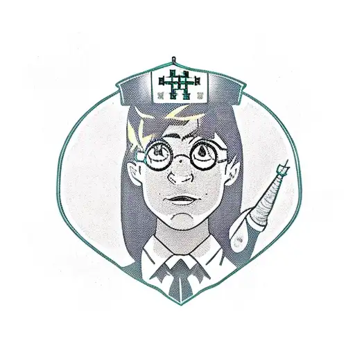 Magical potion bottle with Harry Potter's glasses and a nurse's hat tattoo design idea
