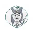 Magical potion bottle with Harry Potter's glasses and a nurse's hat tattoo design idea