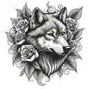 wolf roses leaf tattoo design idea
