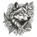 wolf roses leaf tattoo design idea