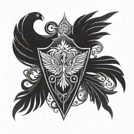 phoenix inside a shield cross royalty tattoo design idea