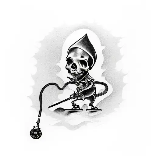 tattoo design that is a grim reaper on a skateboard going downhill really fast in the art style of rat fink  tattoo design idea