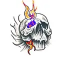 Skull engulfed in flames with a snake crawling out of its eye sockets tattoo design idea