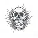 Skull engulfed in flames with a snake crawling out of its eye sockets tattoo design idea