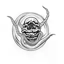 Skull engulfed in flames with a snake crawling out of its eye sockets tattoo design idea