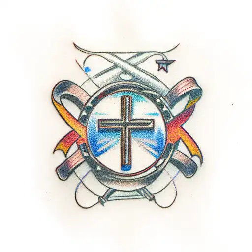 Cross with the name Justin R. Martin underneath it tattoo design idea