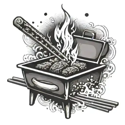 A tattoo of a hibachi grill with flames and chopsticks, symbolizing your love for hibachi cuisine tattoo design idea