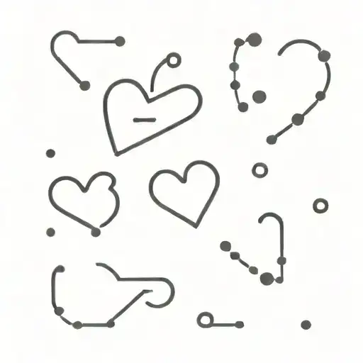 morse code a, solid love heart, semi colon, outline love heart, morse code j tattoo design idea