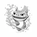 toothless with cherry blossom tree tattoo design idea