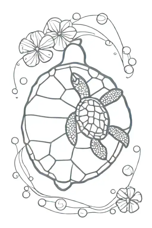 sea turtle with sand dollar as its shell pattern tattoo design idea