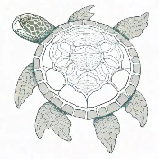 sea turtle with a sand dollar as its outer shell pattern tattoo design idea