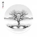 koi fish Yin and Yang with sakura trees around it tattoo design idea