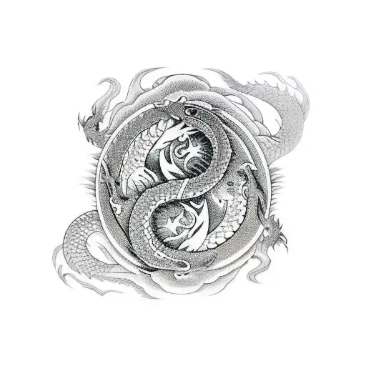 yin and Yang With Dragons  tattoo design idea