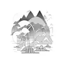 Rio landscape with lush vegetation and wildlife tattoo design idea