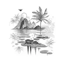 Rio landscape with lush vegetation and wildlife tattoo design idea