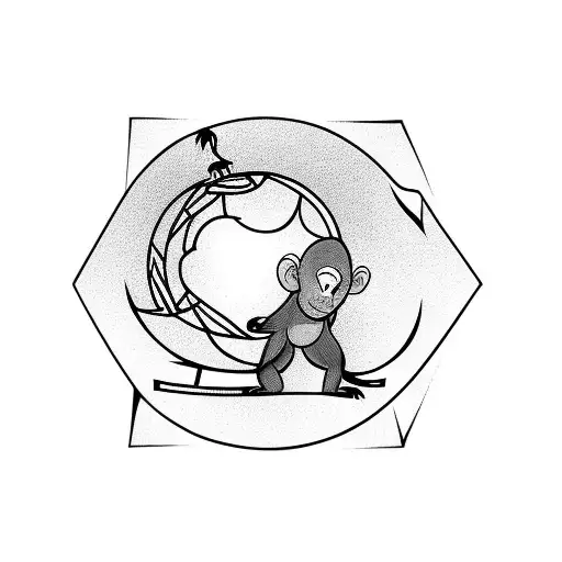 monkey climbs over a tree and holds a small globe with his tail  tattoo design idea