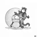 monkey climbs over a tree and holds a small globe with his tail  tattoo design idea