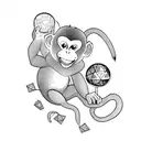 monkey climbs over a tree and holds a small globe with his tail  tattoo design idea