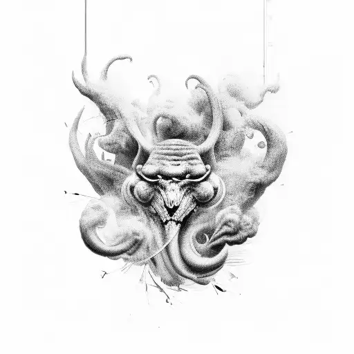A programmer coding while surrounded by swirling smoke tattoo design idea