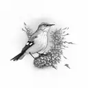 A mockingbird singing in the midst of shoegaze album covers tattoo design idea