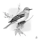 A mockingbird singing in the midst of shoegaze album covers tattoo design idea