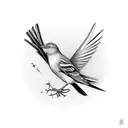 A mockingbird singing in the midst of shoegaze album covers tattoo design idea