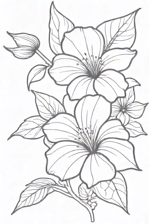 Cosmo flower, morning glory flower, and violet flower tattoo design idea