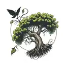 willow tree with a pumping heart in the center surrounded tattoo design idea