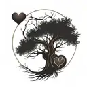 willow tree with a pumping heart in the center surrounded tattoo design idea