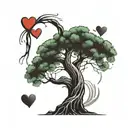 willow tree with a pumping heart in the center surrounded tattoo design idea