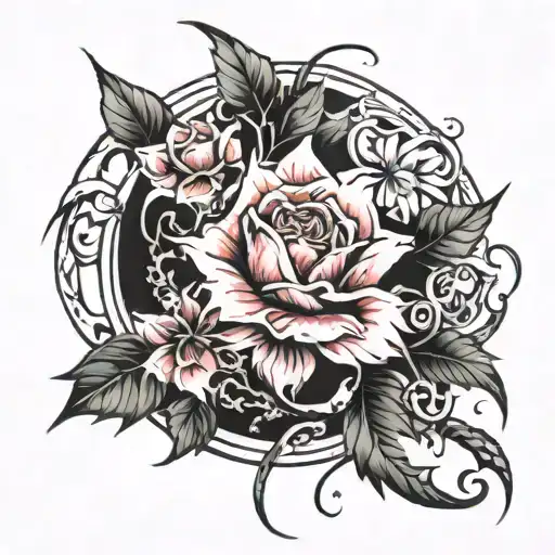 Come up with more similar arm tattoo as image uploaded with dragon, flowers and sword tattoo design idea