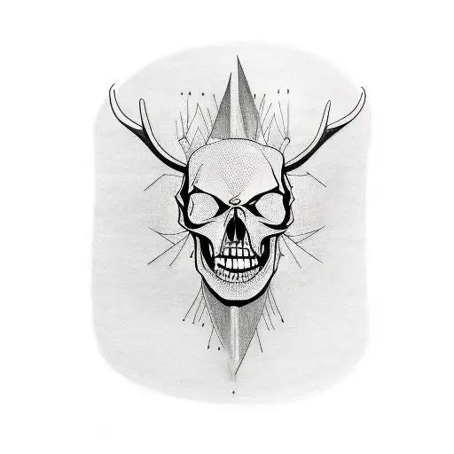tattoo line minimalist sketch, skull head of wendigo,  symmetrical tattoo design idea
