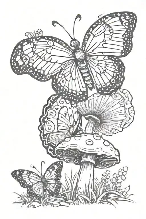 mushroom and a butterfly semicolon butterfly made tattoo design idea
