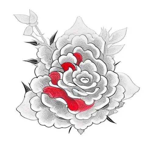 samurai in a bunch of red roses and blood tattoo design idea