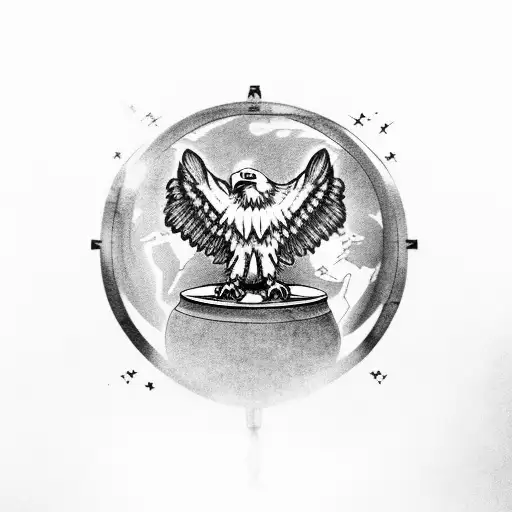 eagle with a burning old school globe in its claws tattoo design idea