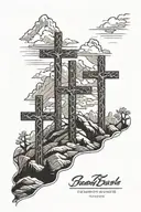 3 crosses in a line with a mountain tattoo design idea