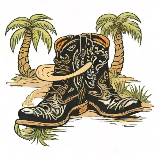 palm tree, cowbog boots stetson tattoo design idea
