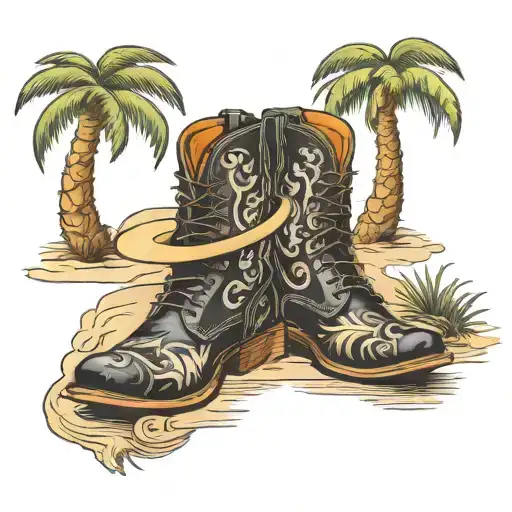 palm tree, cowbog boots stetson tattoo design idea