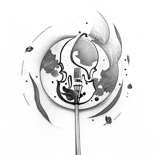 violin, moon tattoo design idea
