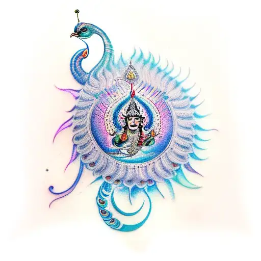 Krishna Fluet, peacock feather and Trishul of Shiva tattoo design idea