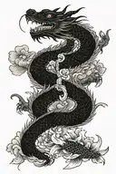 japanes dragon with koi fish and flowers growing tattoo design idea