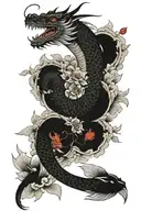 japanes dragon with koi fish and flowers growing tattoo design idea